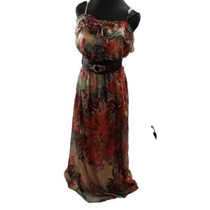 Love Fire XL Maxi Dress Speghetti Straps Lined Ruffle Elastic Waist Boho Fairy